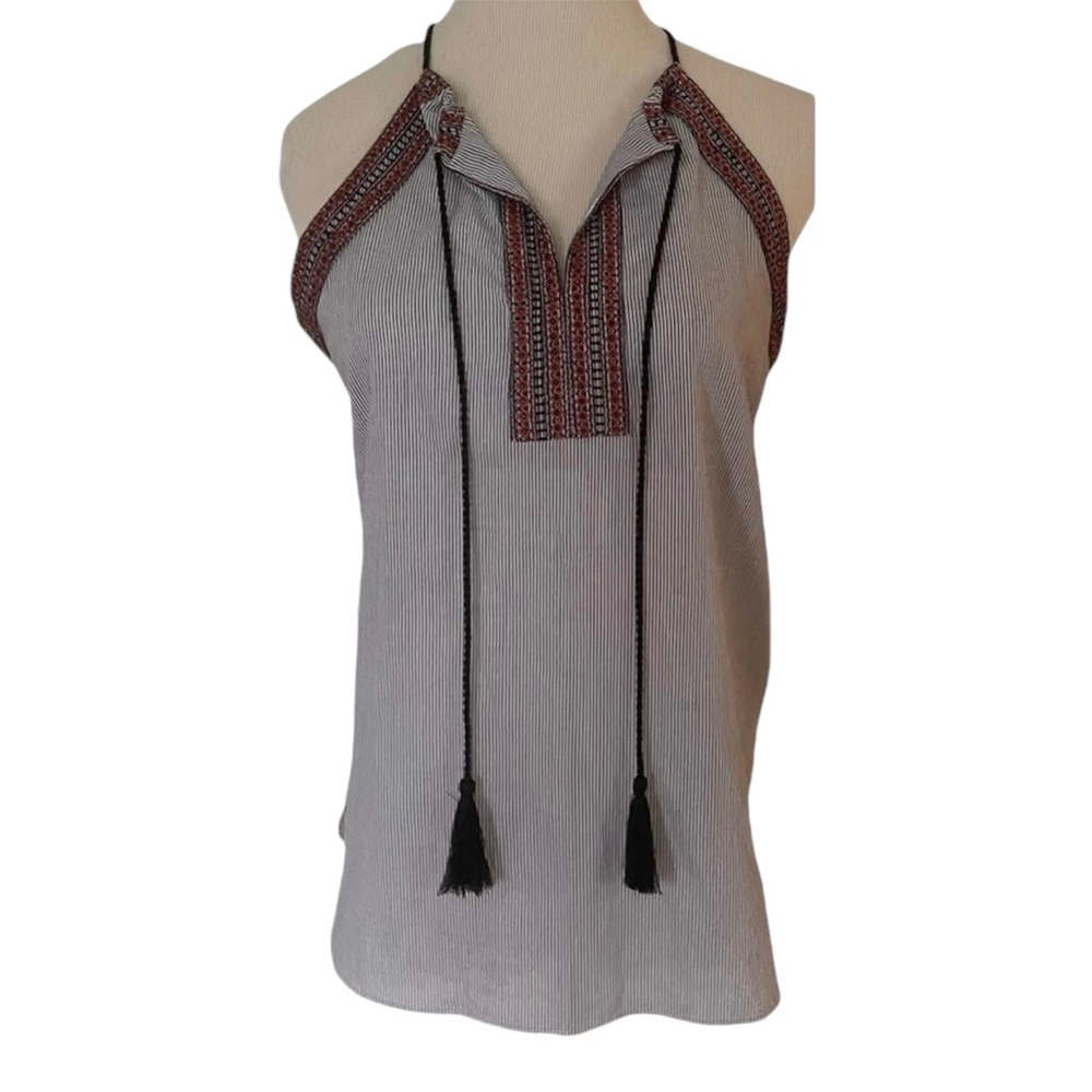 Ann Taylor LOFT Women's Embroidered Tassel Halter Top